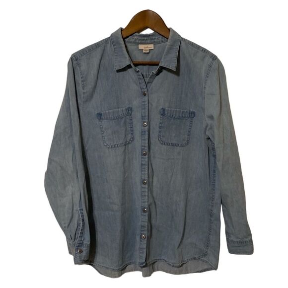 J. Jill Denim Long Sleeve Button Down Shirt with Pockets Women's Large - Picture 1 of 13